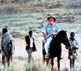 Desmond on horseback, Gadeb, Ethiopia, 1976