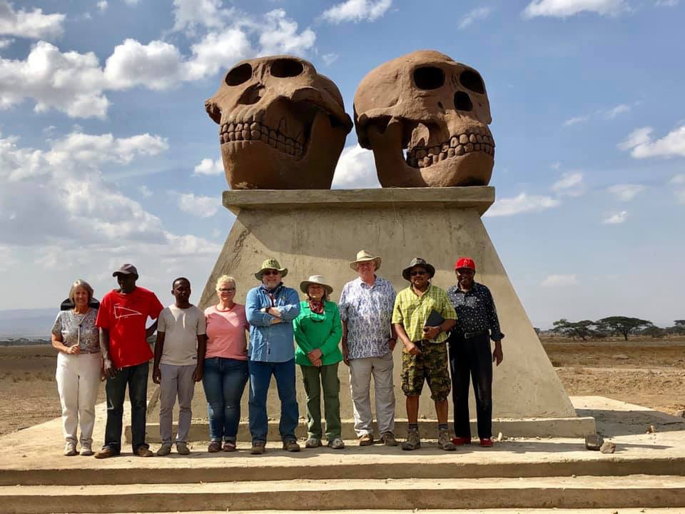 SAI researchers pose at the Olduvai Gorge Sculptures