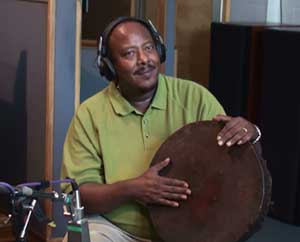 Sileshi on Ethiopian drums.